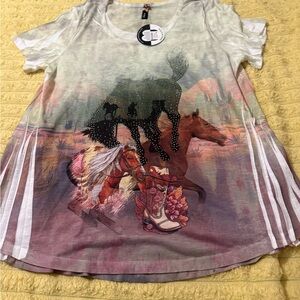 NWT Women's Graphic Horse Blouse - Multicolor WHITE Plus size 2x 3x